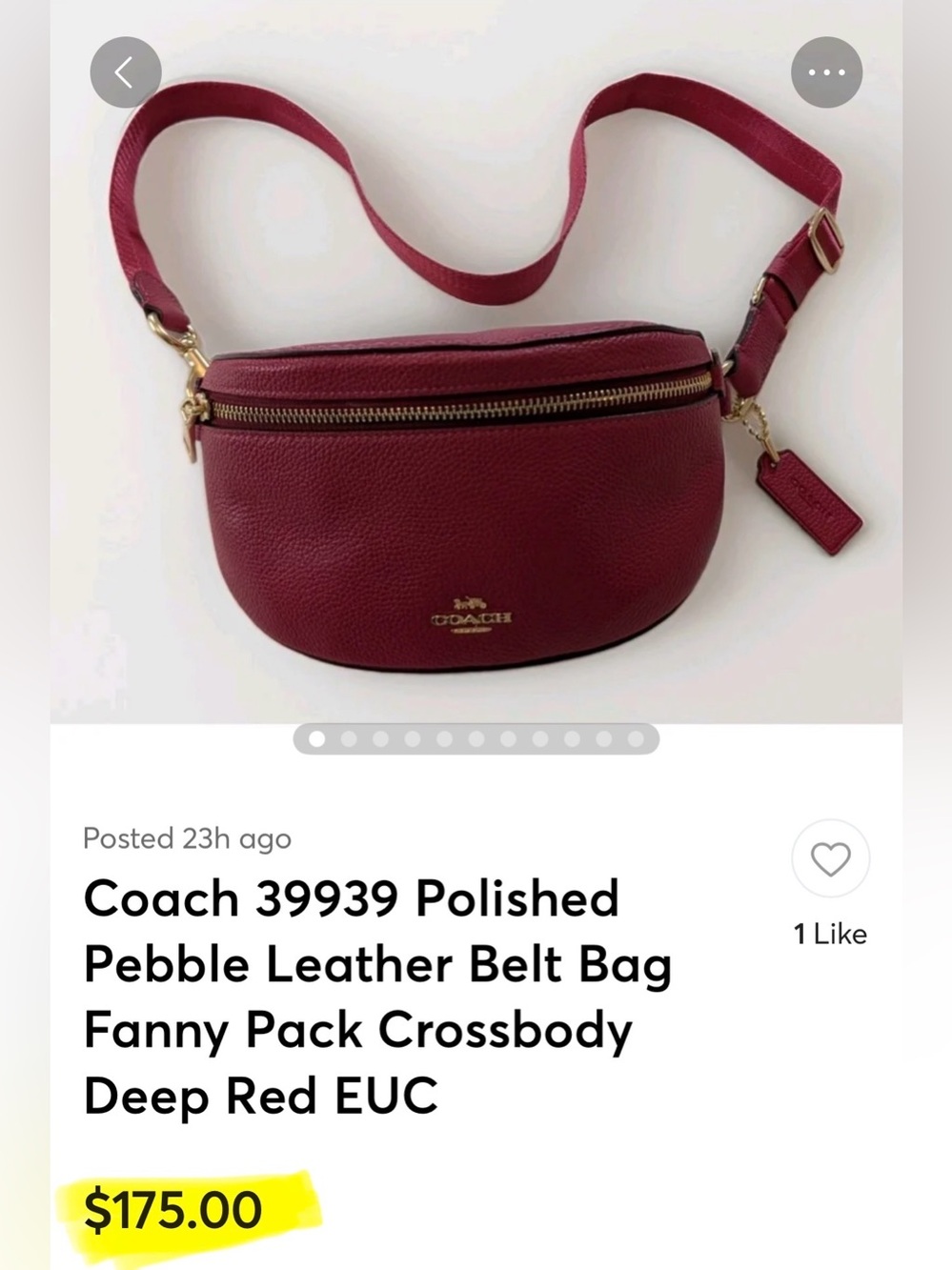 Coach Black Pebbled Leather Crossbody Belt Bag with Gold Hardware - Picture 10 of 10